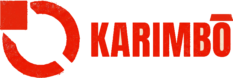 Karimbô — logotipo carimbado em vermelho sobre papel kraft